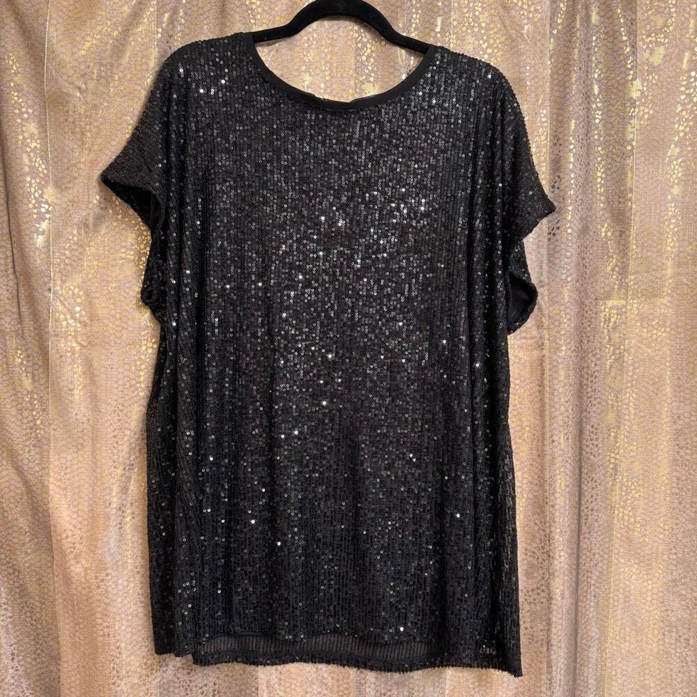 Maurice’s Edgely Black Sequin Short Sleeve Blouse Shirt 2X NWT